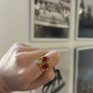 Anthropologie Gold Ring with Red Accents